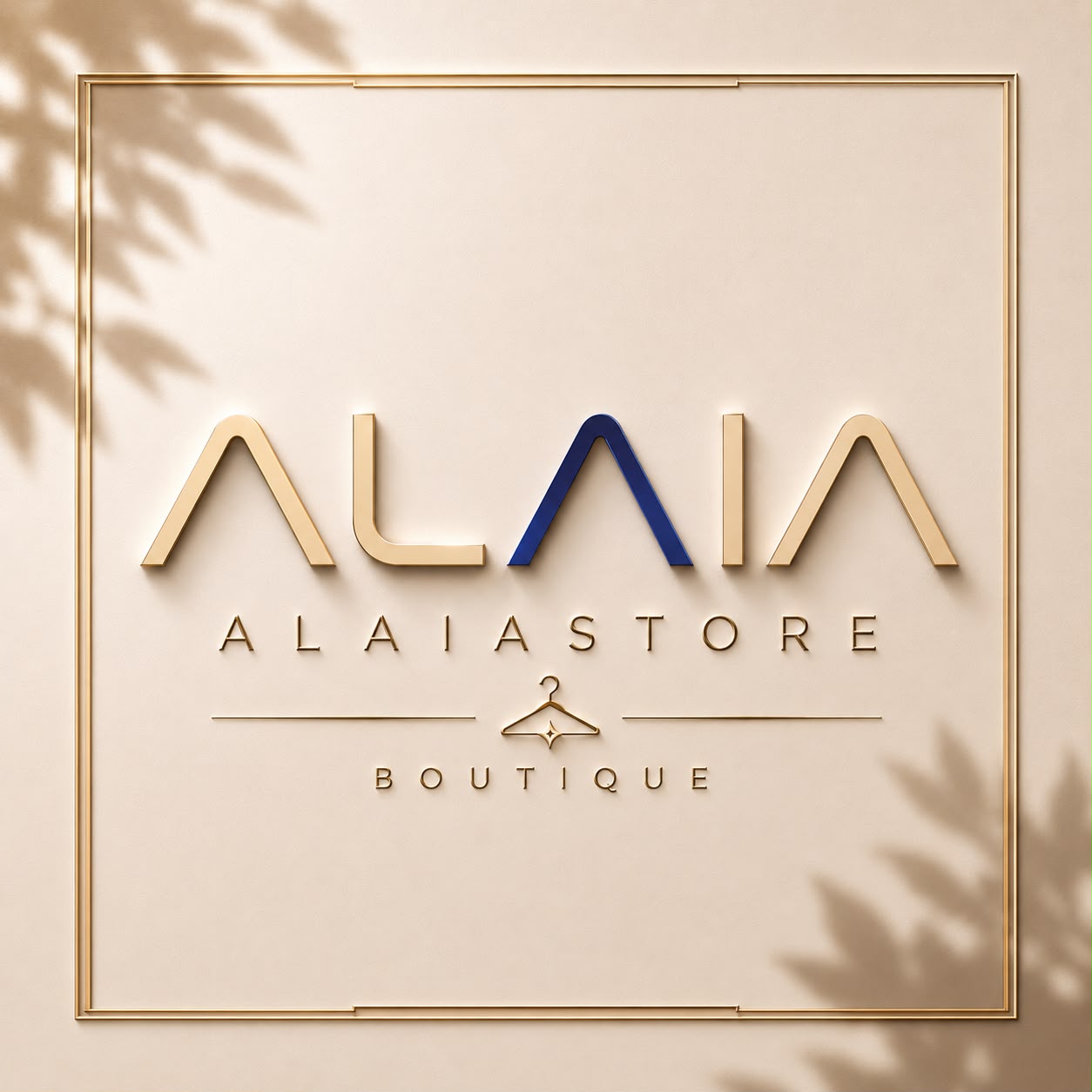 Logo de Alaia Store Boutique en dorado, azul marino y crema